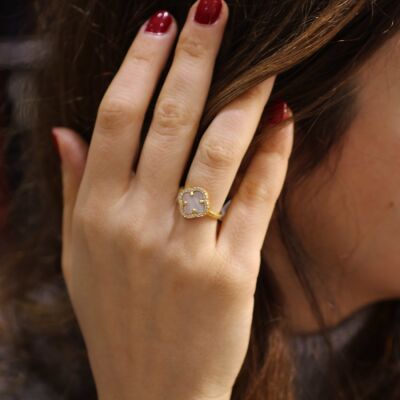 925 Ayar Gümüş Sedef Taşlı Yonca Model Anturaj Yüzük - 9