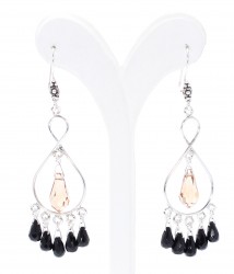 925 Silver Eight Shaped Chandelier Filigree Earrings with Onyx & Smoky Quartz - Nusrettaki (1)