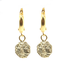 925 Ayar Gümüş Sekizgen Yüce Sezar Modeli Madalyon Küpe - Thumbnail