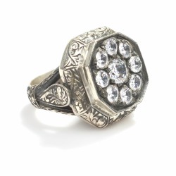 925 Ayar Gümüş Sekizgen Zirkon Taşlı Erkek Yüzük - 3