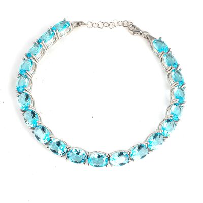 925 Ayar Gümüş Sentetik Akuamarin Taşlı Büyük Boy Suyolu Bileklik - 1