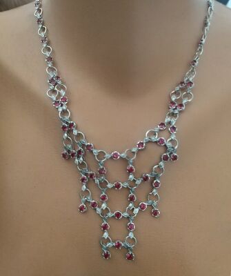 925 Ayar Gümüş Sentetik Yakut Taşlı Gerdanlık - 1