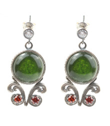 Silver Antique Design Earrings with Emerald & Ruby - Nusrettaki