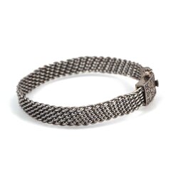 925 Ayar Gümüş Sepet Örgü Kelepçe Örgü Bilezik - 3