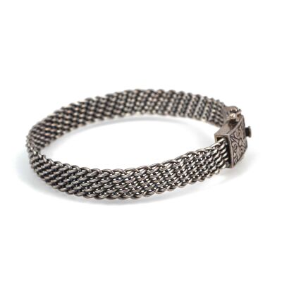 925 Ayar Gümüş Sepet Örgü Kelepçe Örgü Bilezik - 3