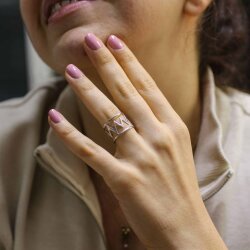 925 Ayar Gümüş Şerit Yüzük, Beyaz - Nusrettaki