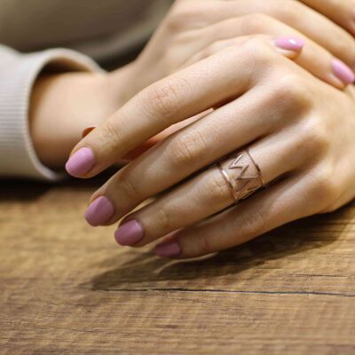 925 Ayar Gümüş Şerit Yüzük, Pembe - 1