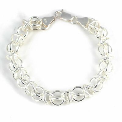 925 Ayar Gümüş Setina Desenli Kafes Halkalı Bileklik - 1