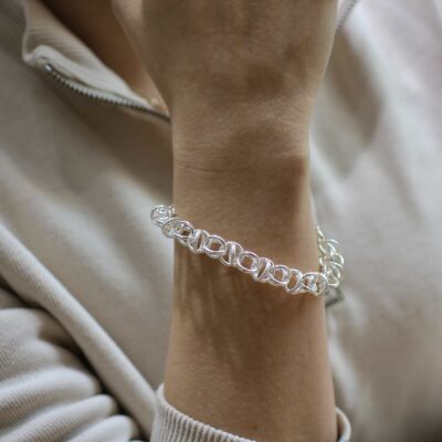 925 Ayar Gümüş Setina Desenli Kafes Halkalı Bileklik - 1