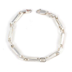 925 Ayar Gümüş Setinalı Düz Basık Şarnel Bileklik - Nusrettaki