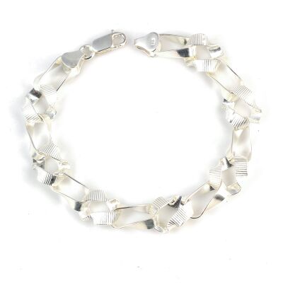 925 Ayar Gümüş Setinalı Ve Düz Burgu Model Bileklik - 1