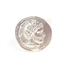 925 Ayar Gümüş Sezar Kafası Madalyon Yüzük - Thumbnail