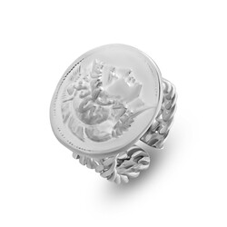 925 Ayar Gümüş Sezar Kafası Madalyon Yüzük - Thumbnail