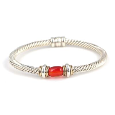 925 Ayar Gümüş Sıkma Kehribar Taşlı Yaylı Burgu Kollu Erkek Bileziği - 2