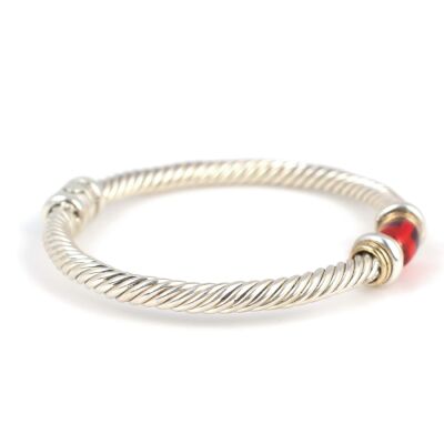 925 Ayar Gümüş Sıkma Kehribar Taşlı Yaylı Burgu Kollu Erkek Bileziği - 3