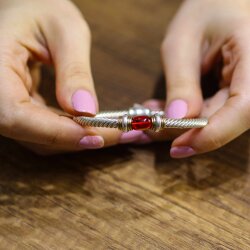 925 Ayar Gümüş Sıkma Kehribar Taşlı Yaylı Burgu Kollu Erkek Bileziği - 6