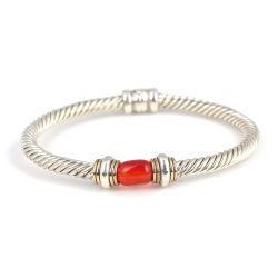 925 Ayar Gümüş Sıkma Kehribar Taşlı Yaylı Burgu Kollu Erkek Bileziği - Nusrettaki (1)