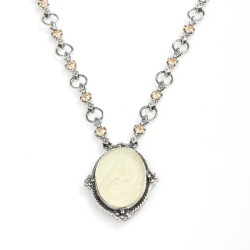 Silver Ancient Byzantine Design Necklace with Citrine - Nusrettaki