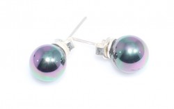 925 Silver Black Pearl Stud Back Button Earrings - Nusrettaki