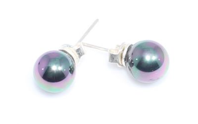 925 Silver Black Pearl Stud Back Button Earrings - 1
