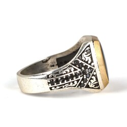 925 Ayar Gümüş Siyah Mineli Erkek Yüzük - 3