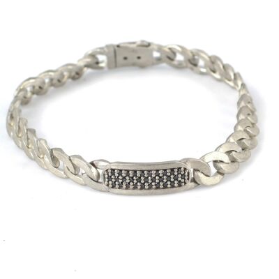 925 Ayar Gümüş Siyah Pırlanta Taşlı Gurme Bileklik, Mat - 1