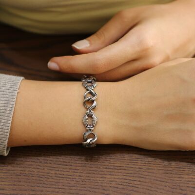 925 Ayar Gümüş Siyah Rodajlı Antik Bileklik - 1