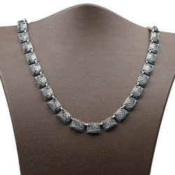 925 Ayar Gümüş Siyah Rodajlı Desenli Kolye - 4