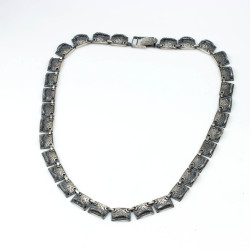 925 Ayar Gümüş Siyah Rodajlı Desenli Kolye - 3