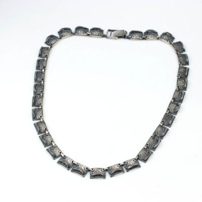 925 Ayar Gümüş Siyah Rodajlı Desenli Kolye - 3