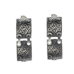 Silver Patterned Earrings, Black Rhodium - Nusrettaki (1)