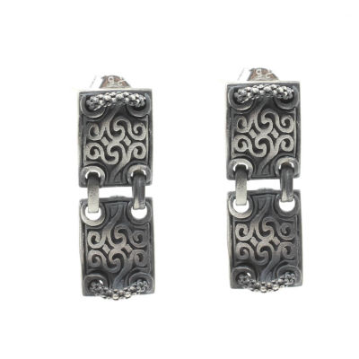 Silver Patterned Earrings, Black Rhodium - 2