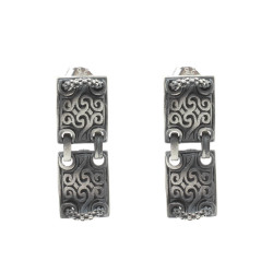 Silver Patterned Earrings, Black Rhodium - 3