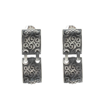 Silver Patterned Earrings, Black Rhodium - 3