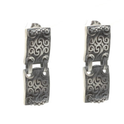Silver Patterned Earrings, Black Rhodium - 4