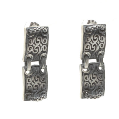 Silver Patterned Earrings, Black Rhodium - 4