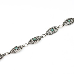 925 Ayar Gümüş Siyah Rodajlı Kök Zümrüt Taşlı Antik Bileklik - 5