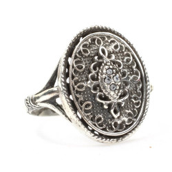 Silver Antique Ring with CZ, Black - Nusrettaki (1)