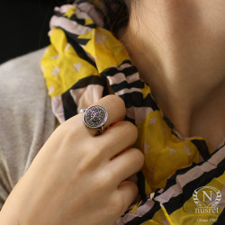 Silver Antique Ring with CZ, Black - Nusrettaki