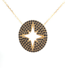 925 Ayar Gümüş Siyah Taşlı Kuzey Yıldızı Kolye - 4