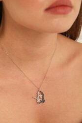 925 Ayar Gümüş Siyah Taşlı Süpürgeli Cadı Kolye - Nusrettaki