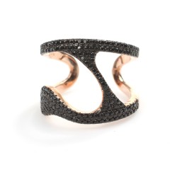 925 Ayar Gümüş Siyah Taşlı Tasarım Yüzük - 3