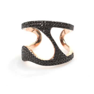 925 Ayar Gümüş Siyah Taşlı Tasarım Yüzük - 3