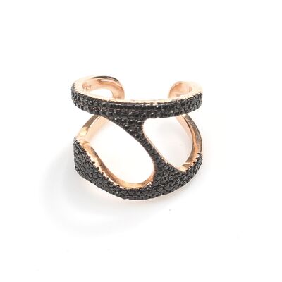 925 Ayar Gümüş Siyah Taşlı Tasarım Yüzük - 5