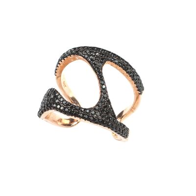 925 Ayar Gümüş Siyah Taşlı Tasarım Yüzük - 2