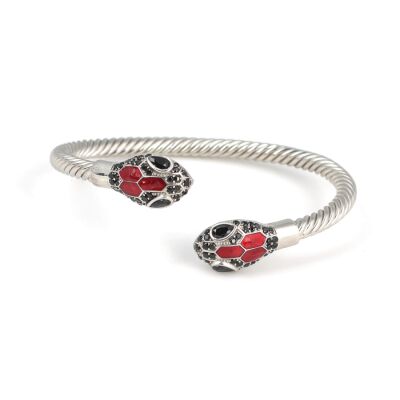 925 Ayar Gümüş Siyah Taşlı Yılan Başı Burgu Kol Erkek Bileziği - 2