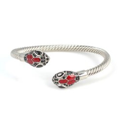 925 Ayar Gümüş Siyah Taşlı Yılan Başı Burgu Kol Erkek Bileziği - 4