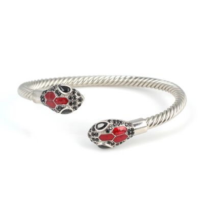 925 Ayar Gümüş Siyah Taşlı Yılan Başı Burgu Kol Erkek Bileziği - 4