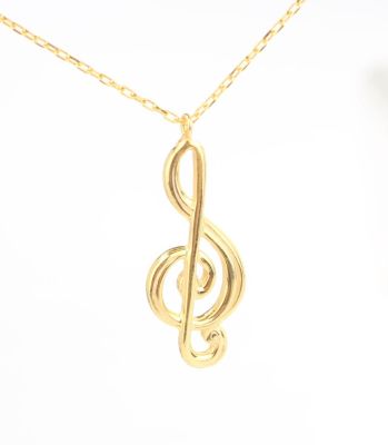 Sterling Silver Treble Clef Pendant Necklace, Gold Vermeil - 5