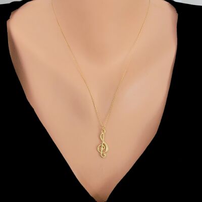 Sterling Silver Treble Clef Pendant Necklace, Gold Vermeil - 1